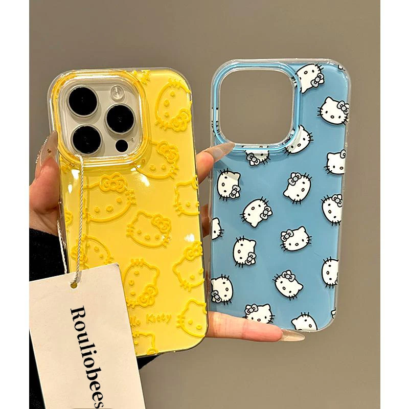 BANCA满屏线条KT猫适用苹果16/15大孔手机壳华为P70vivo小米oppo