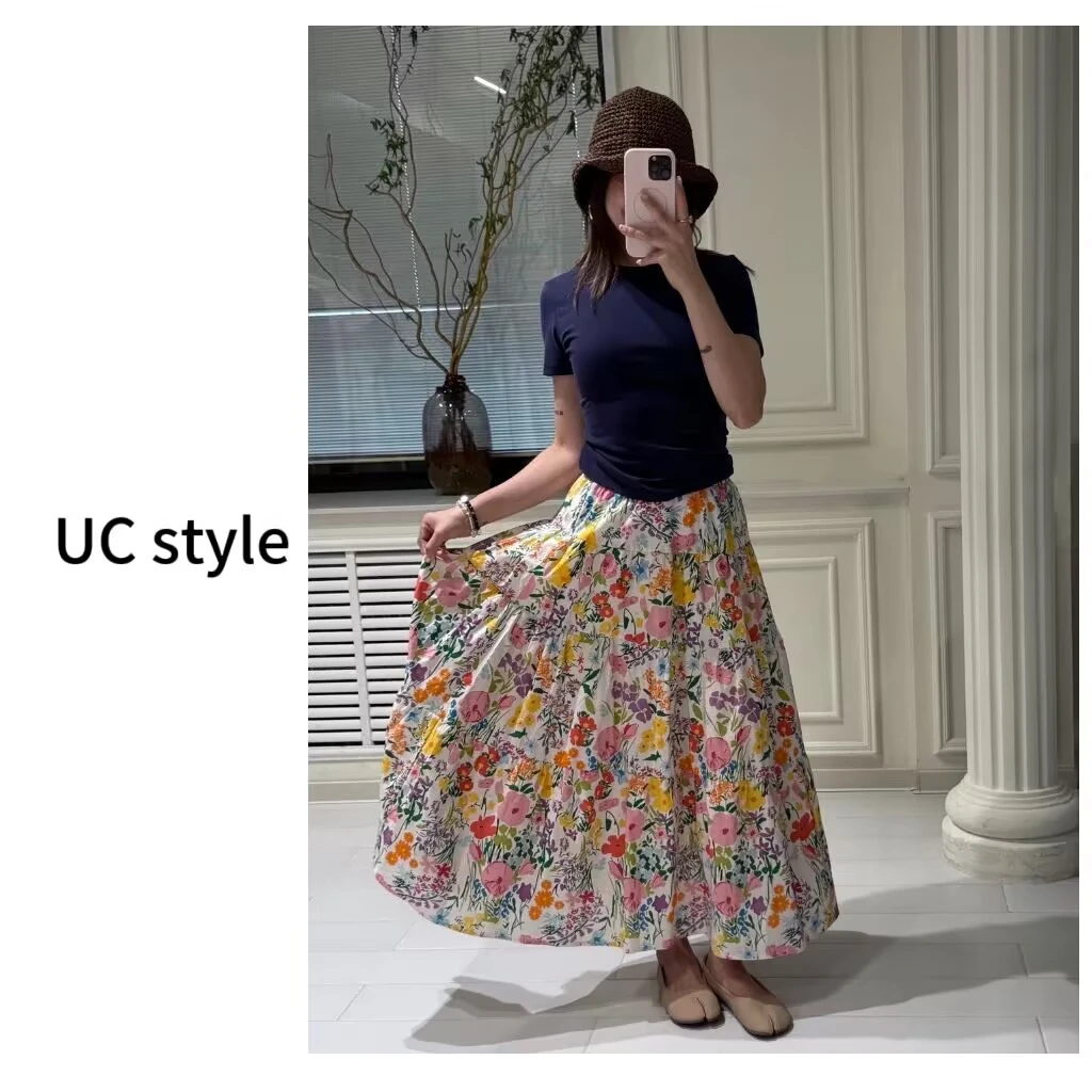 UC【UC STYLE】A8302碎花褶皱半身裙主播穿S码