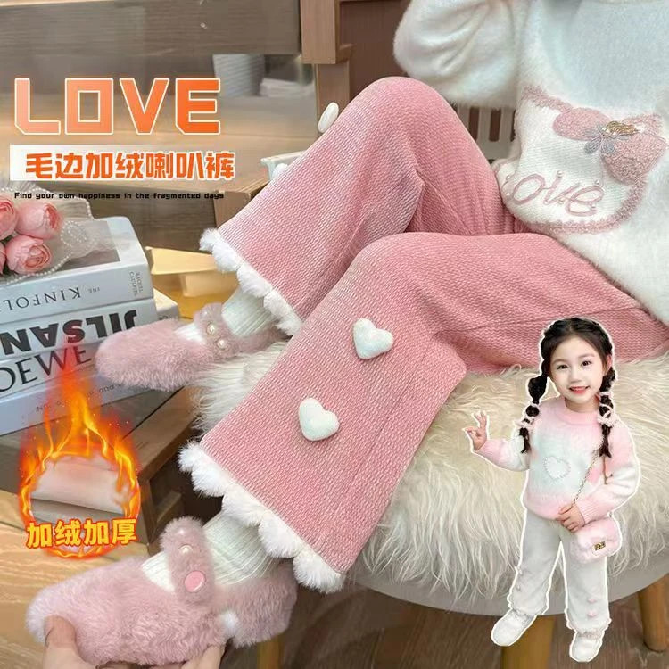 女童加绒裤子冬季2025新款秋冬加厚一体宝宝洋气儿童长裤