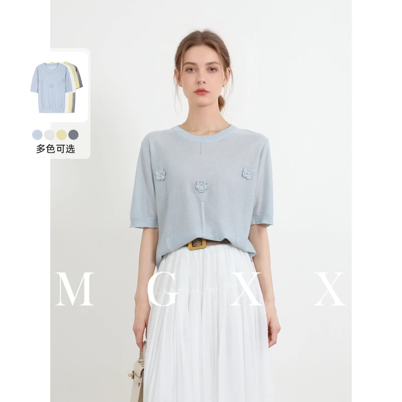 MG小象2025年夏季新品柔软绣花工艺舒适百搭休闲针织衫M825X10242