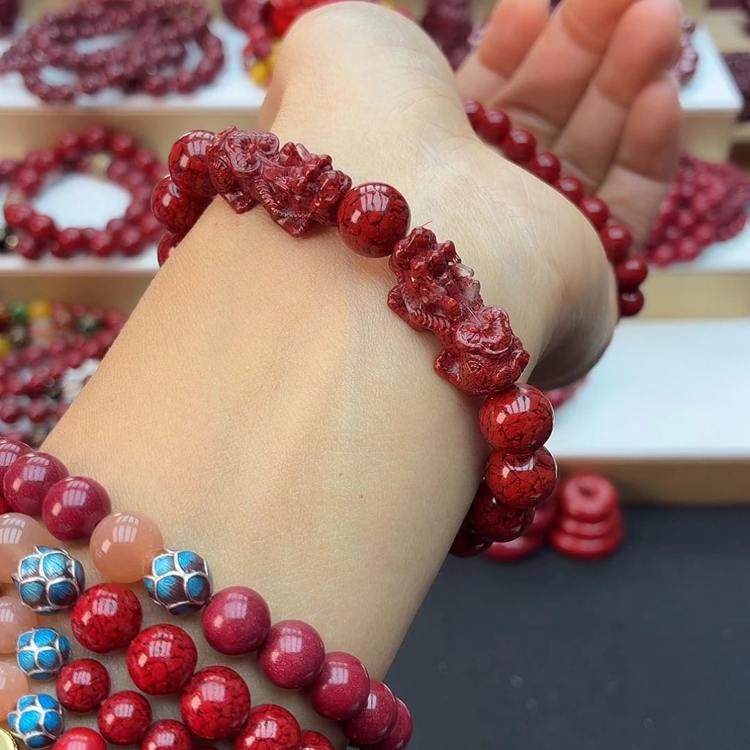 天然辰砂晶体貔貅8mm