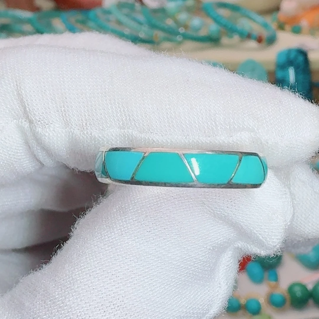 绿松石银S925镶嵌珠宝奇石指环