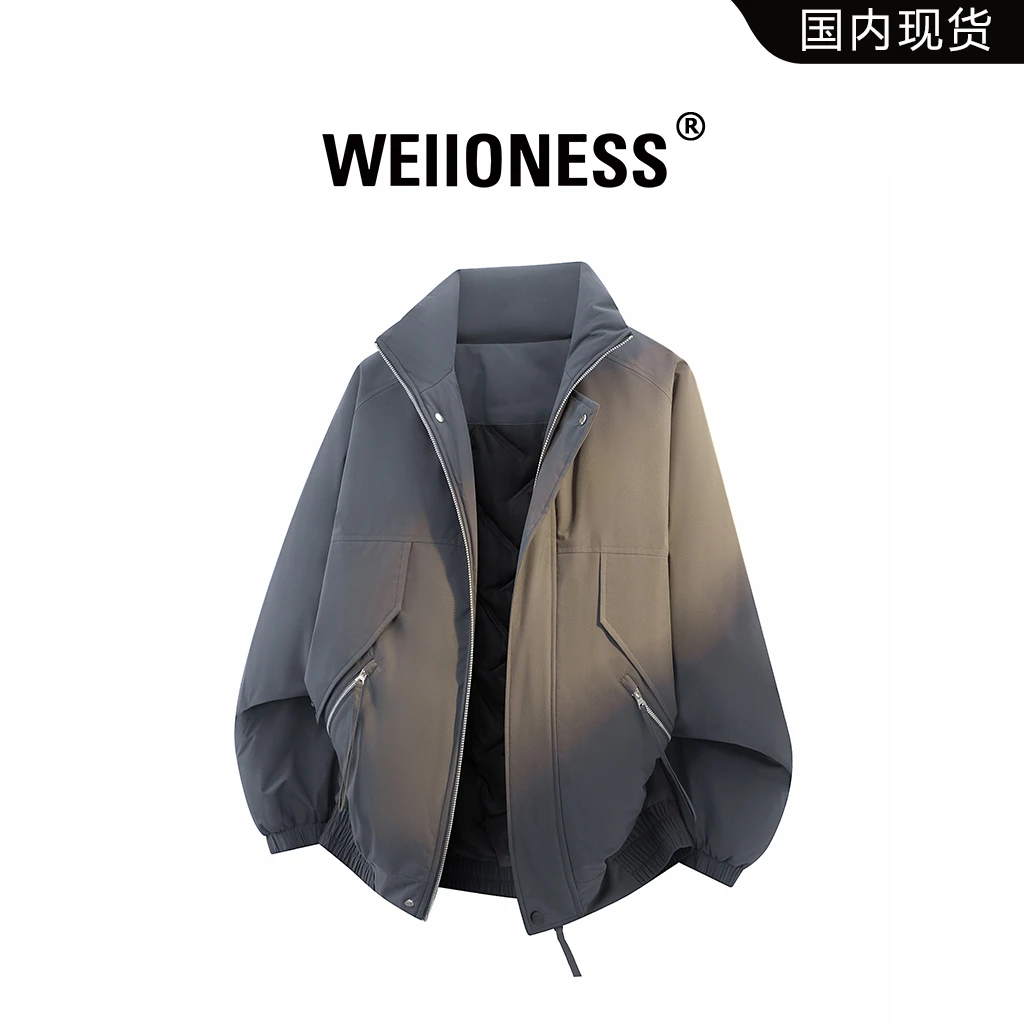 WEIIONESS拼接时尚棉衣男秋冬简约百搭保暖休闲棉服外套轻奢男装