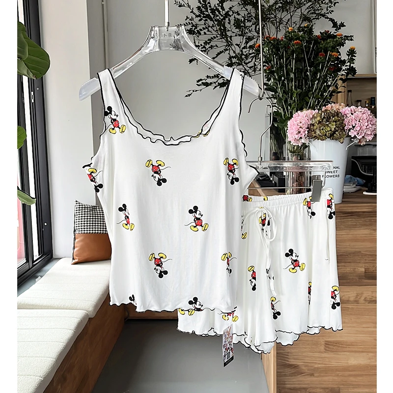 米诗缇【带胸垫米奇背心白色】小众设计师可外穿短袖短裤家居服睡衣