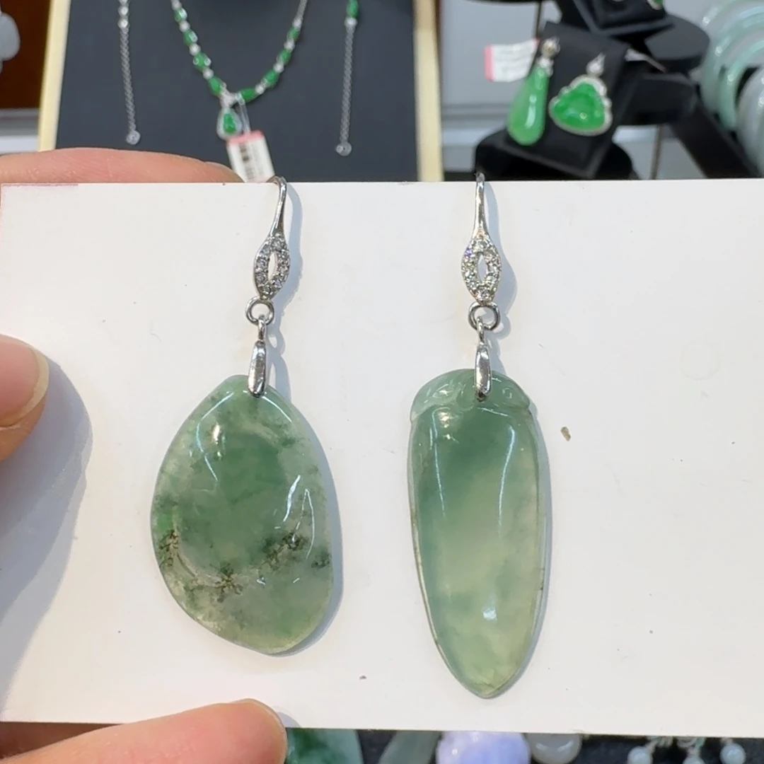 翡翠银S925镀金镶嵌耳饰耳饰