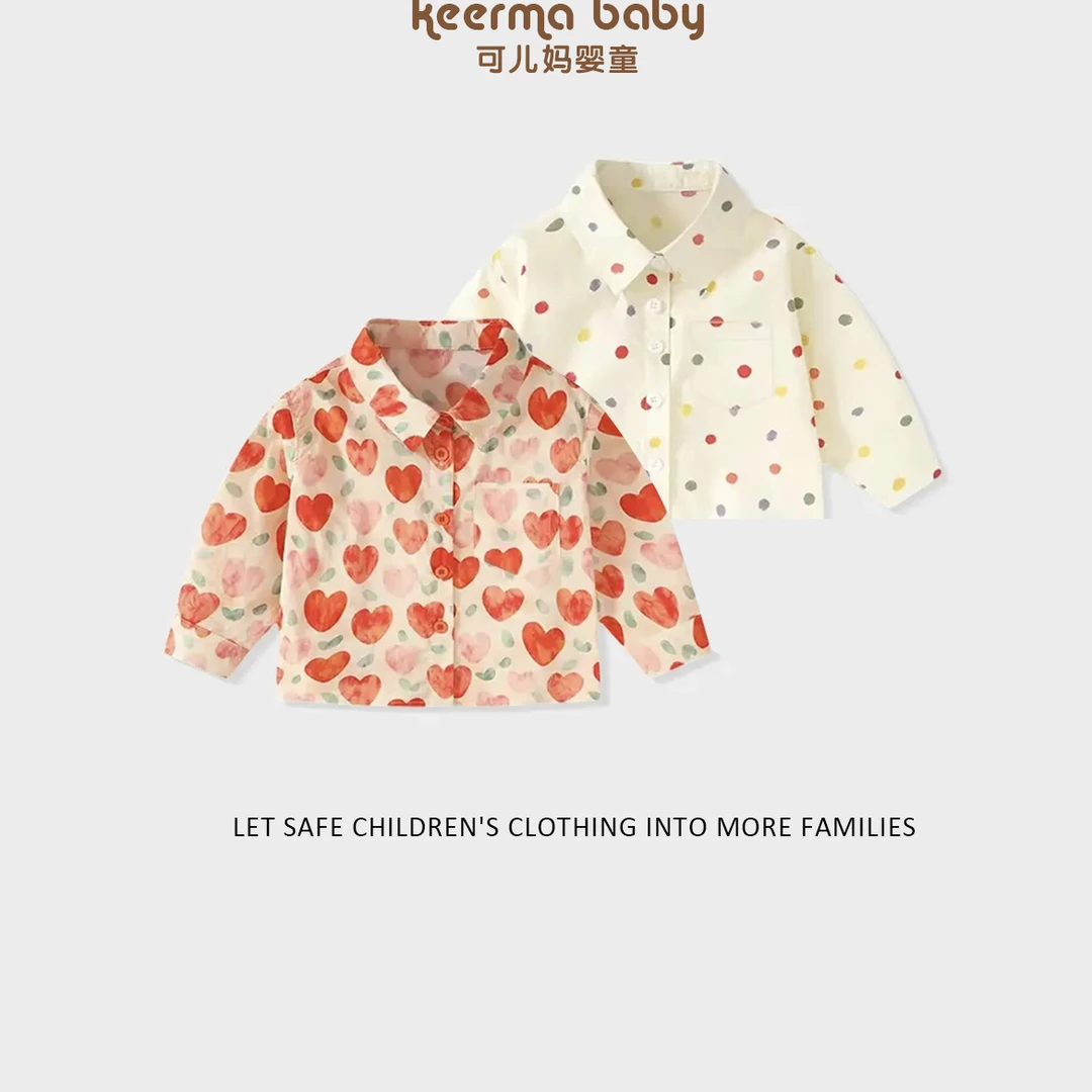 【可儿妈】衬衫外套女童爱心波点衬衣外套幼童女童婴儿上衣印花
