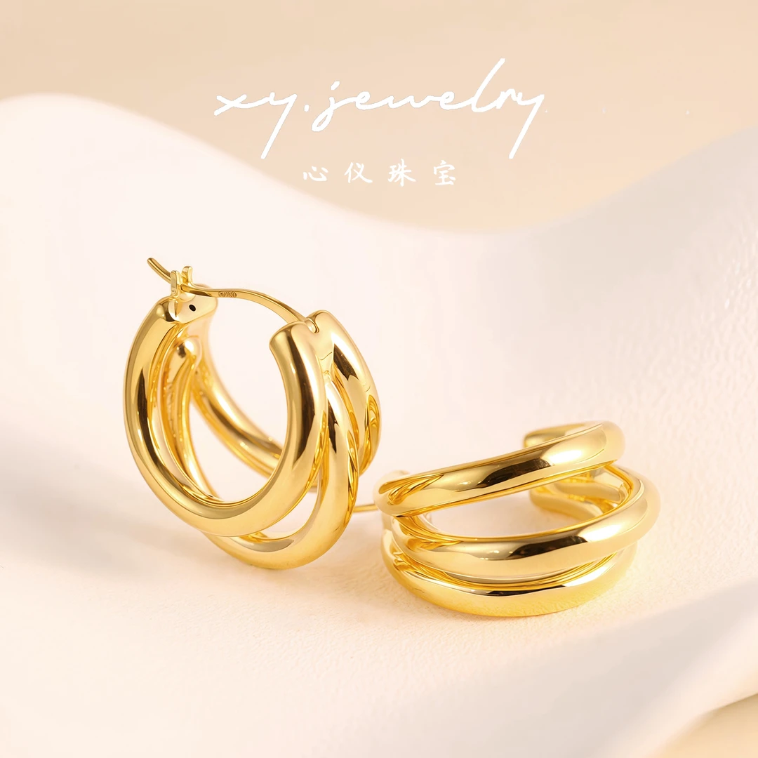 【心仪珠宝】18k金意大利大三环耳圈/卡22MM/时尚大气/多退少补