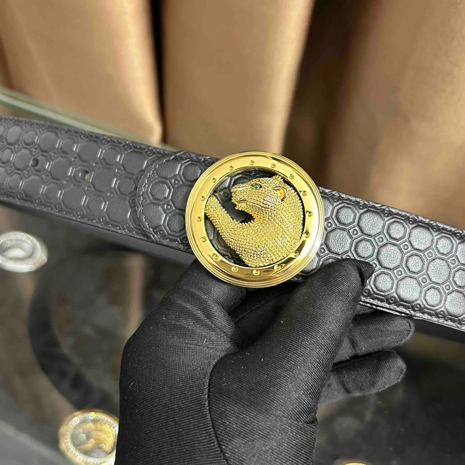 史蒂芬新款百搭男士皮带高档休闲豹子头牛皮腰带青中老年时尚商务