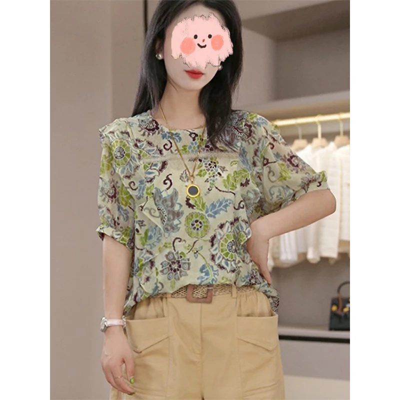 2025夏季时尚洋气减龄显瘦法式气质碎花衬衫新款百搭上衣女