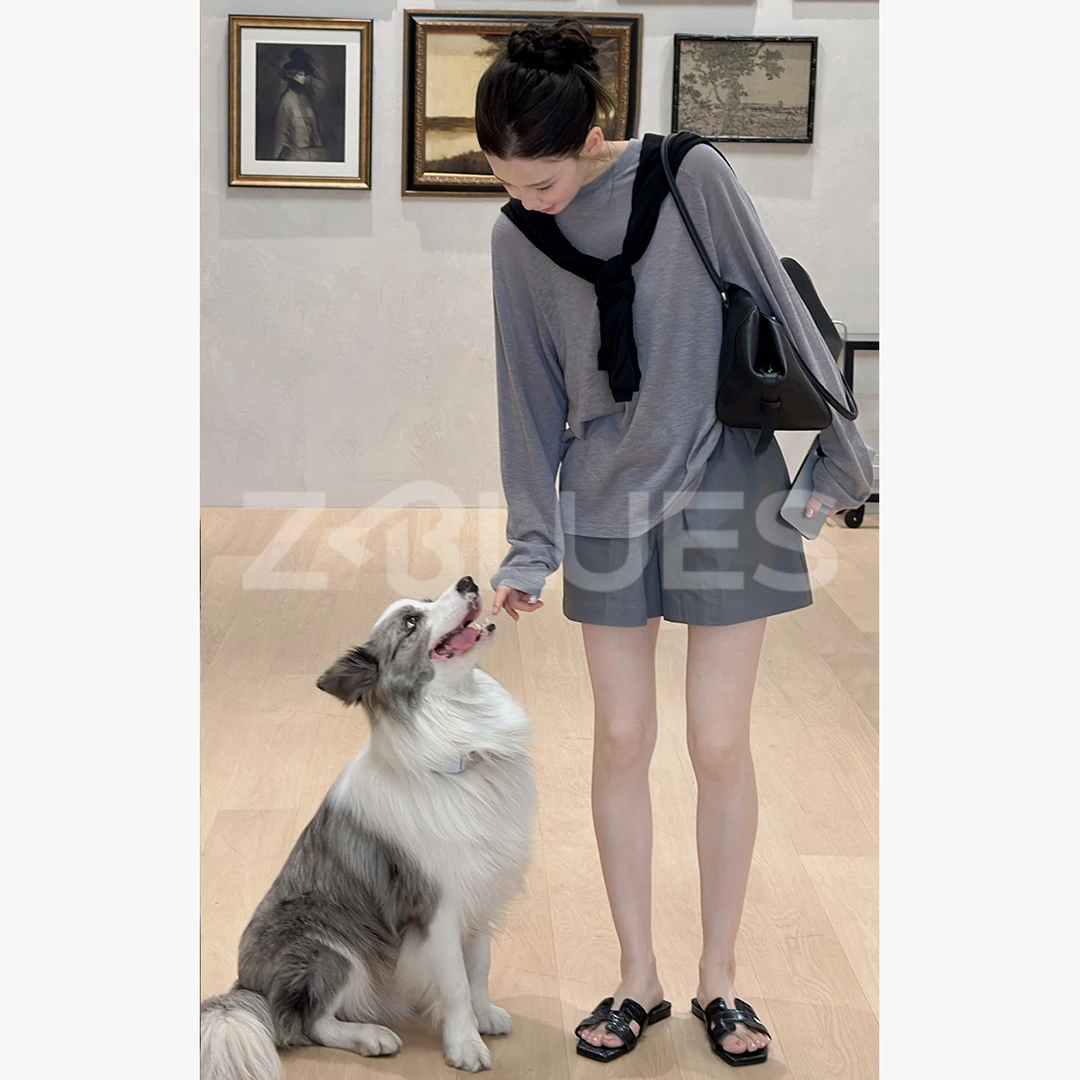 Z.blues【慵懒自由搭】松弛感莱赛尔亚麻混纺插肩长袖T恤YZPY5131