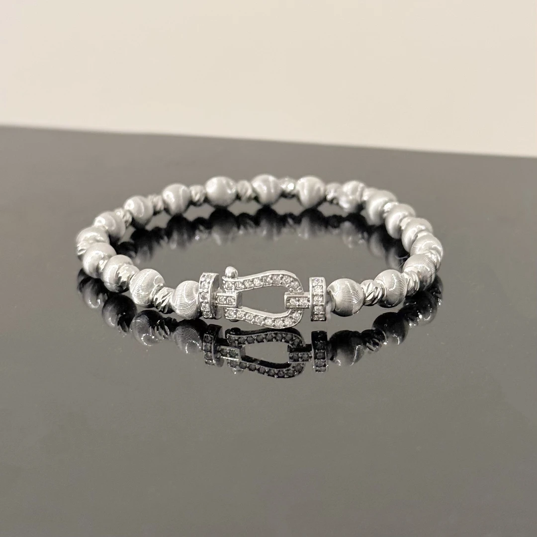 合金手链 【17SR】马蹄扣亮闪猫眼弹力珠串轻奢精致