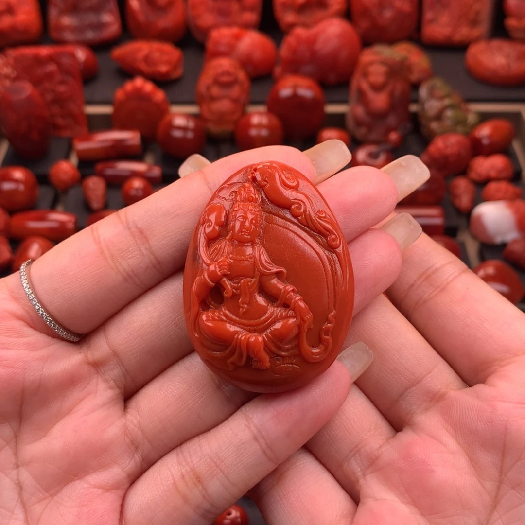 南红玛瑙南红川料精工关系吊坠34.6mm未镶嵌