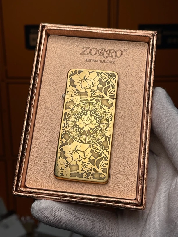 微瑕限量Zorro佐罗原铜满雕超薄超窄质感煤油牡丹ZT5-108