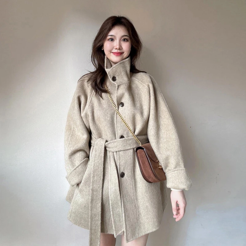 双面呢子大衣女短款小个子2025秋冬季新款韩系高级感立领毛呢外套