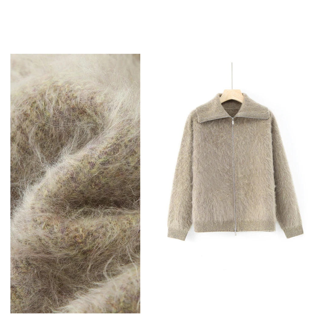 左佐羊绒100%山羊绒康赛妮拉绒翻领双拉链外套-2679