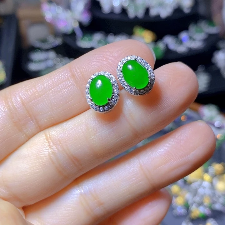 翡翠戒指银S925镶嵌天然翡翠