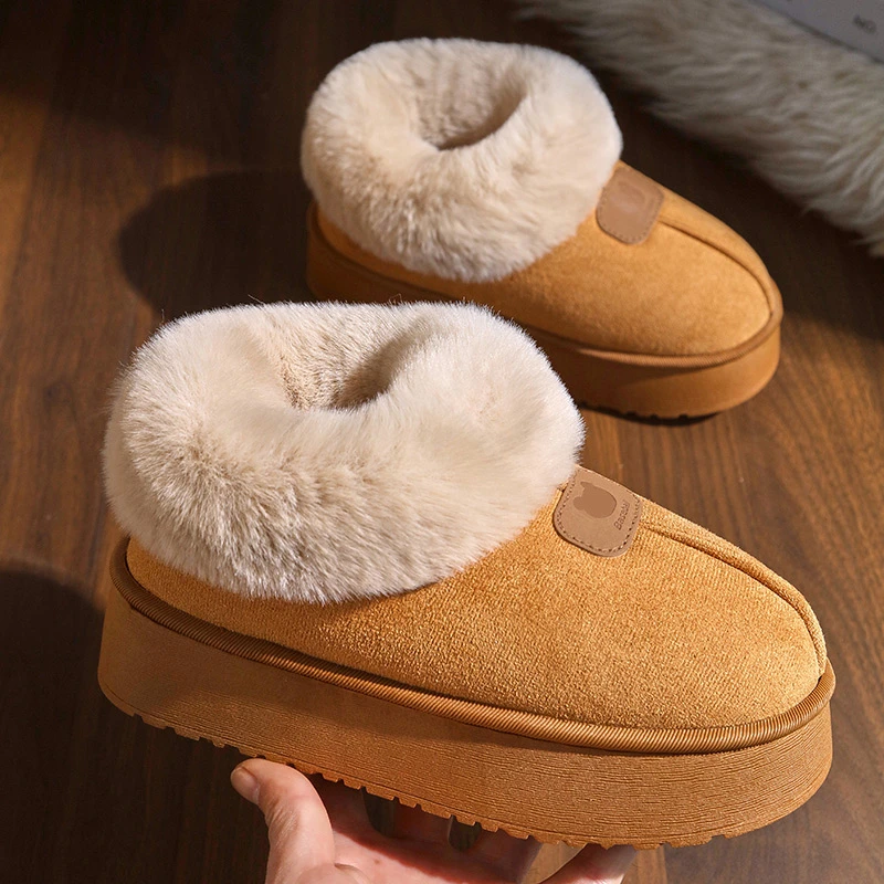 雪地靴女士冬季加绒保暖外穿舒适情侣棉鞋家居室内毛绒防滑月子鞋