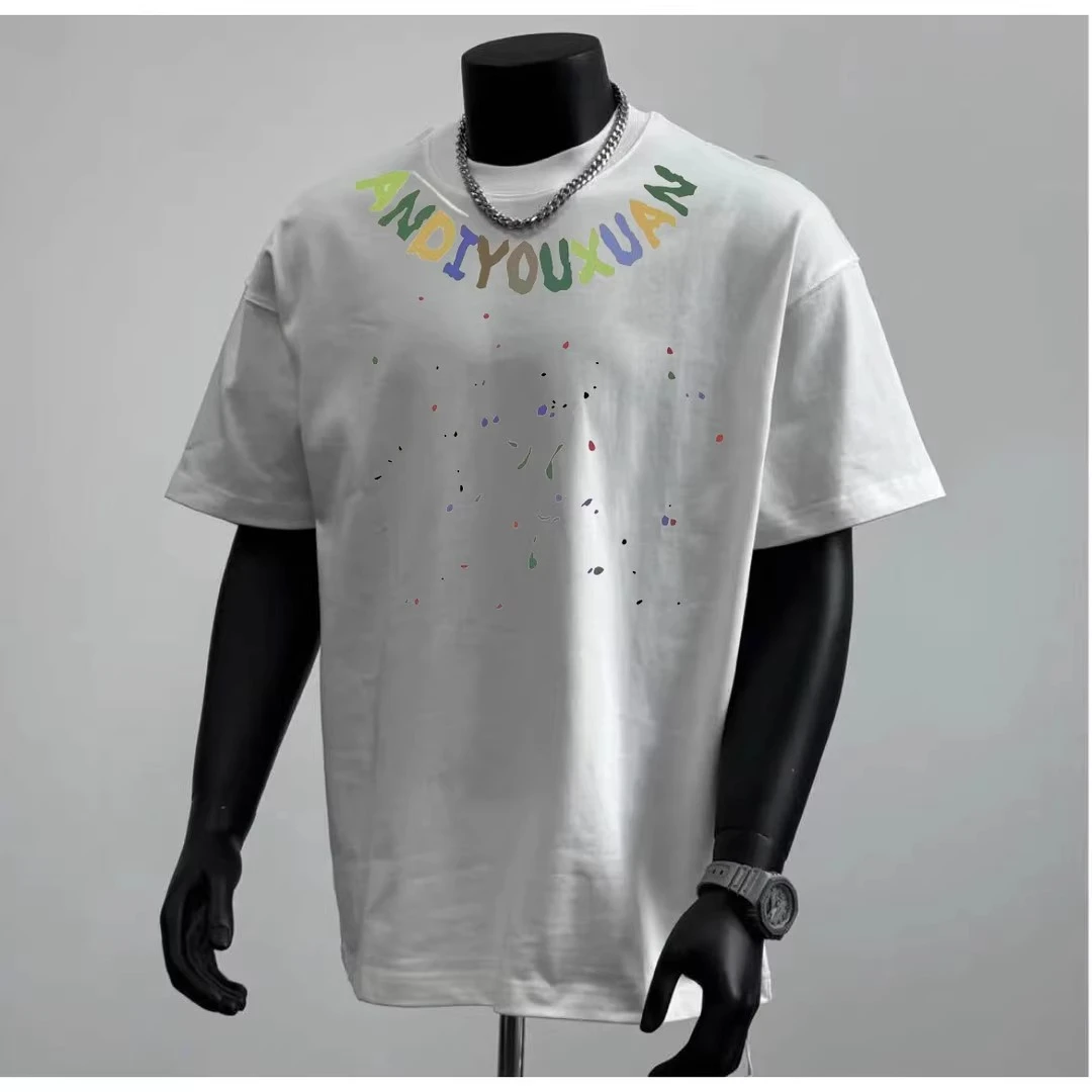 夏季新款美式简约涂鸦字母印花纯棉短袖T恤男女宽松圆领半袖潮牌