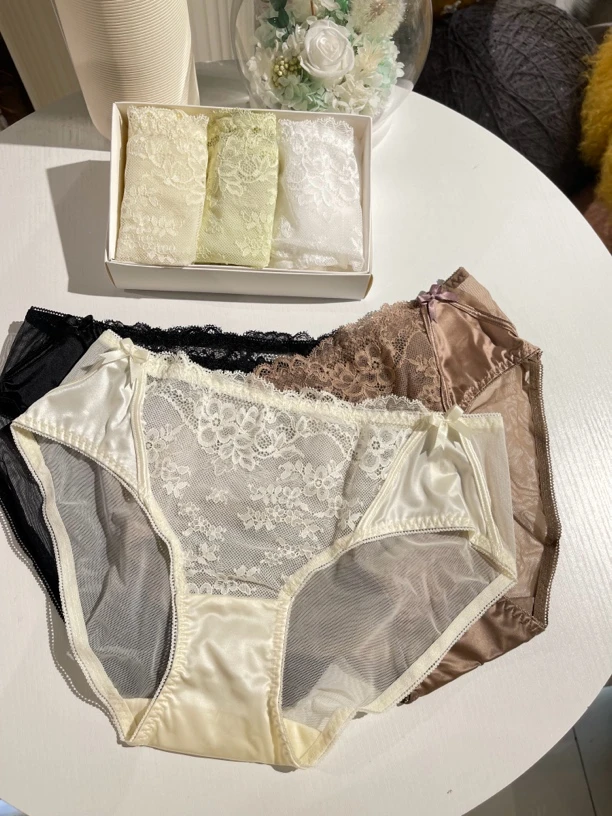 3条装 山茶物语 维秘纯欲中腰蕾丝女士内裤