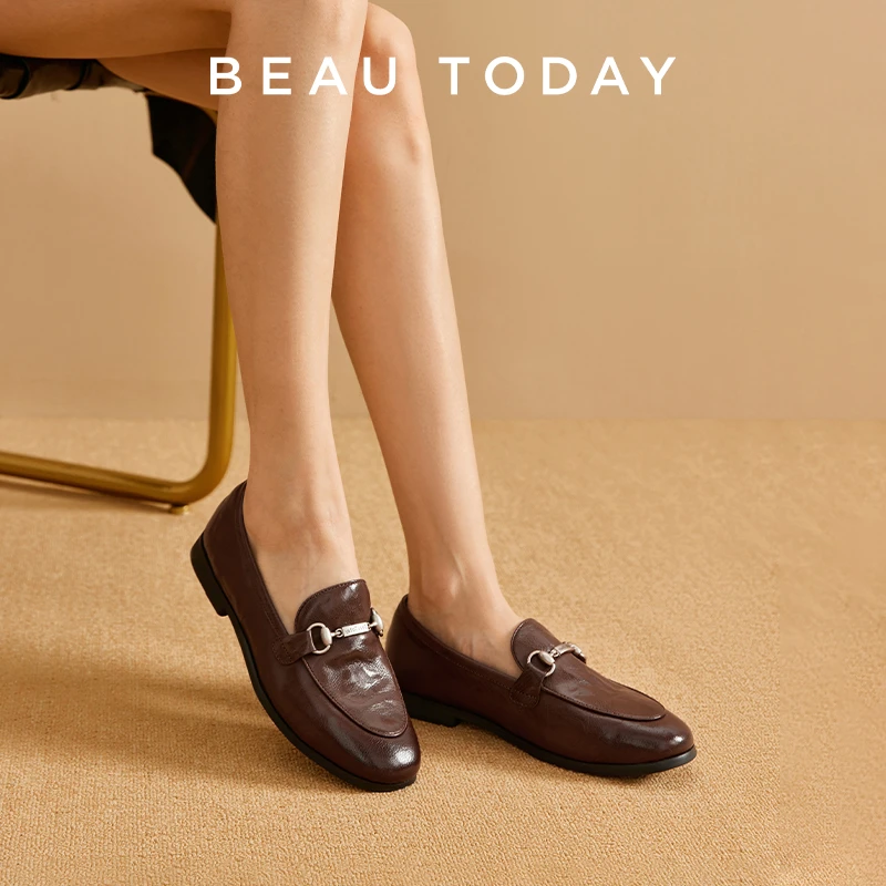 BeauToday【全牛皮】商务休闲乐福鞋女款复古百搭时尚休闲女鞋子