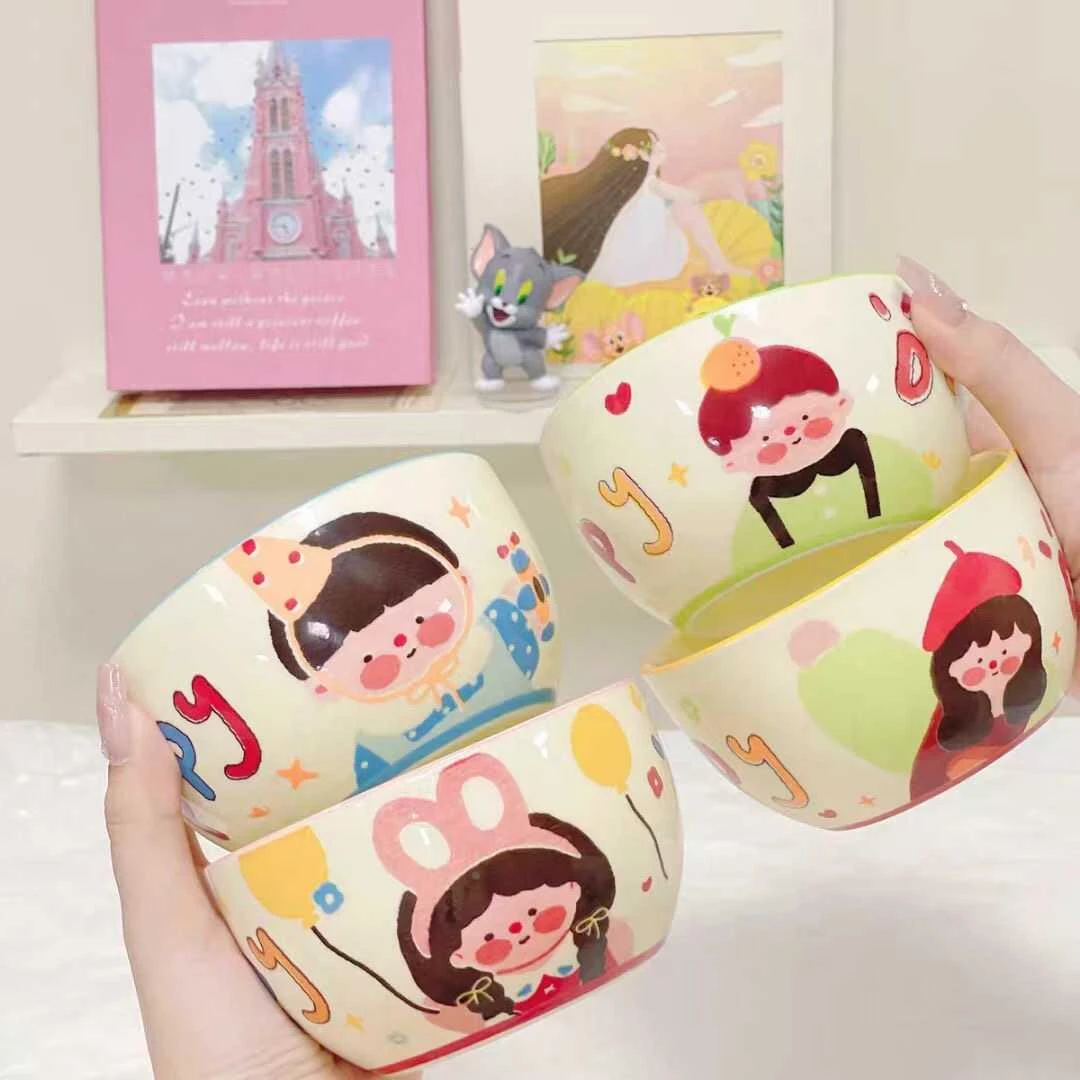 一家四口米饭碗亲子陶瓷餐具家用可爱儿童4.5英寸高颜值吃饭碗