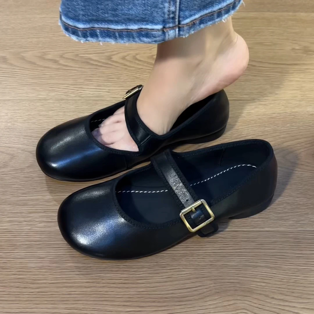 2025秋季新款复古平底头层牛皮单鞋休闲百搭包头软底玛丽珍单鞋女