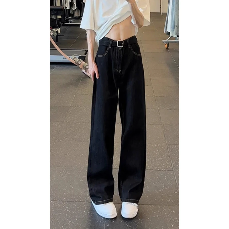 经典原牛黑色牛仔裤男春秋宽松休闲显瘦裤子美式基础款弯刀直筒裤