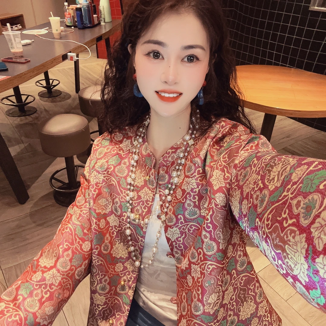 【福禄寿禧】新中式立领显瘦复古提花手工扣织锦常规款上衣HH