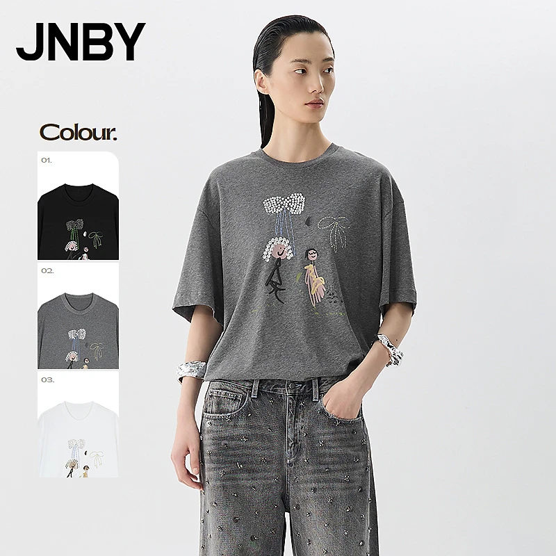 【商场同款】JNBY/江南布衣25夏新品T恤短袖圆领宽松5P6113460