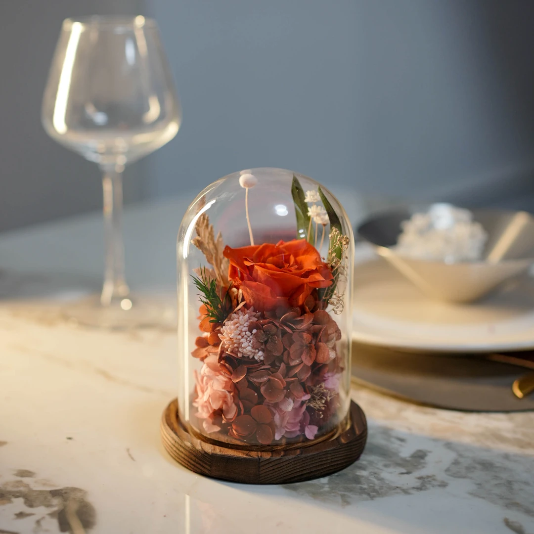 永生玫瑰玻璃罩客厅书桌轻奢法式现代风家居装饰干花永生花摆件