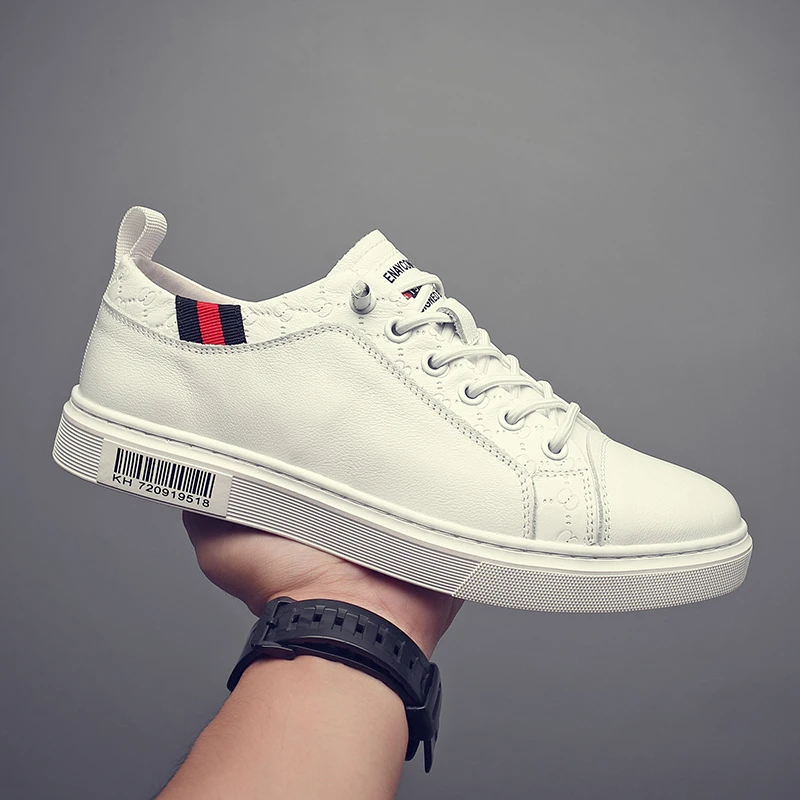 卡汐沐『精选』力荐！男鞋新款真皮小白鞋低帮软底系带时尚百搭板鞋