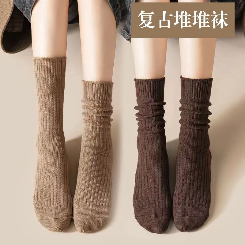 袜子女春秋款深色系25年直筒堆堆袜日系运动中长筒棉袜勃肯鞋女袜