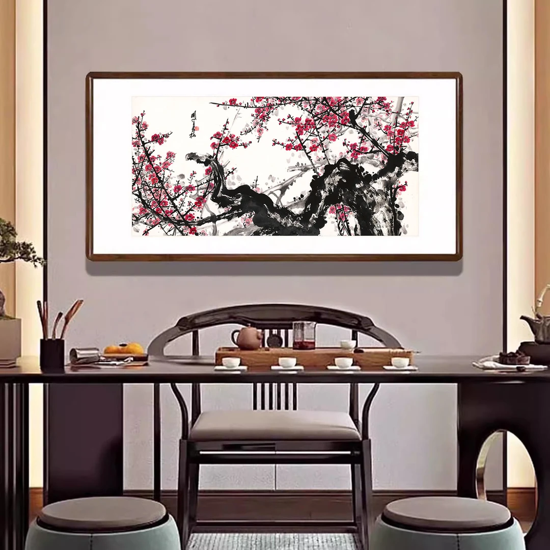 红梅报春图新中式客厅沙发背景墙装饰画办公室国画水墨画梅花挂画