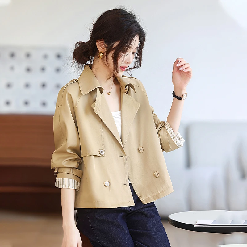 NAHOPULER/纳霍浦勒短款风衣外套女英伦风西装领百搭小个子上衣