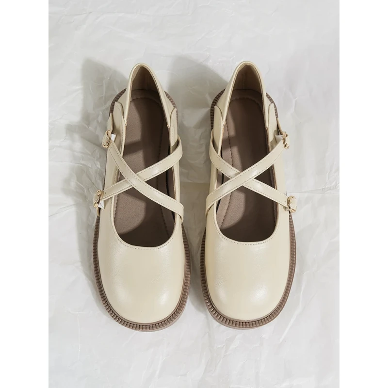 真皮玛丽珍小皮鞋女2025新款夏季英伦风软底jk制服配裙子粗跟单鞋