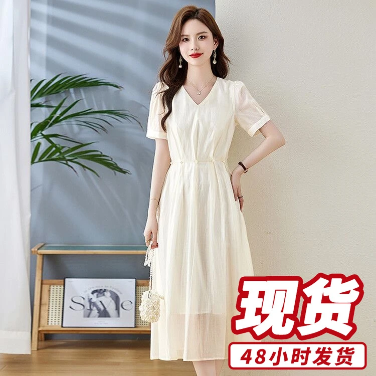 2025夏季新款法式收腰显瘦连衣裙气质中长裙1234