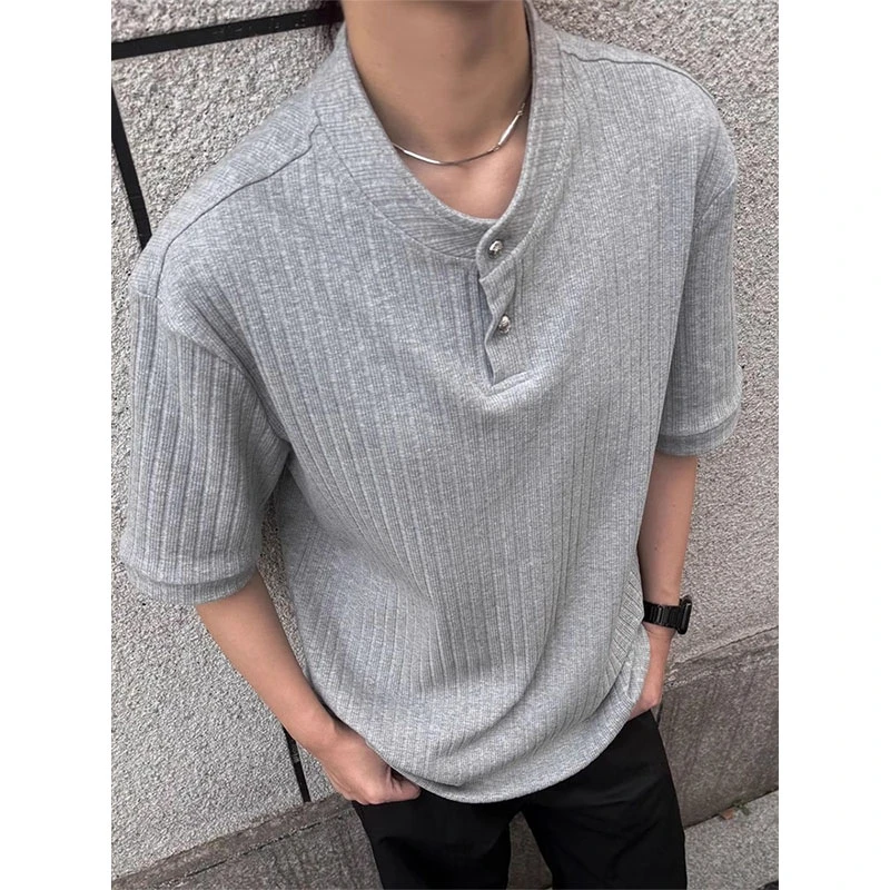 亨利领短袖polo衫男款美式肌理感正肩t恤cleanfit老钱风五分半袖