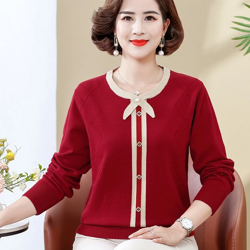 2025新款秋装针织上衣中老年妈妈装女士薄毛衣春秋洋气时尚打底衫