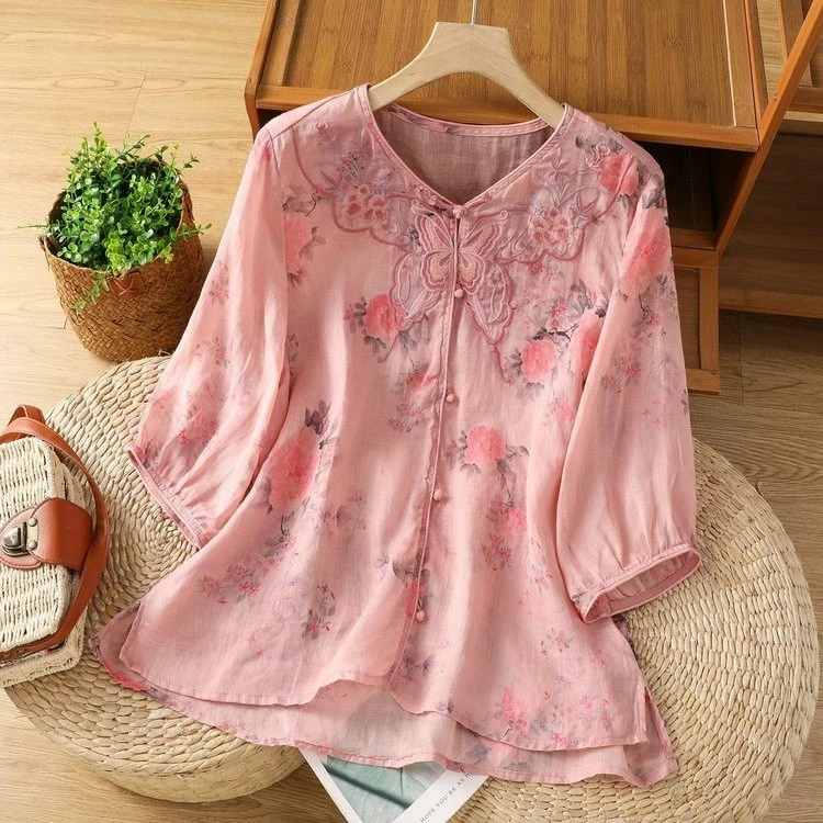 高档气质女装新中式复古百搭衬衫女夏季新款国风时尚减龄洋气上衣