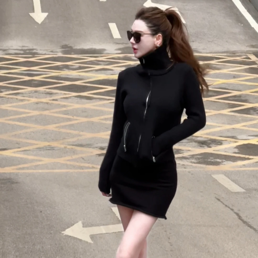 sia针织开衫拉链高领毛衣外套