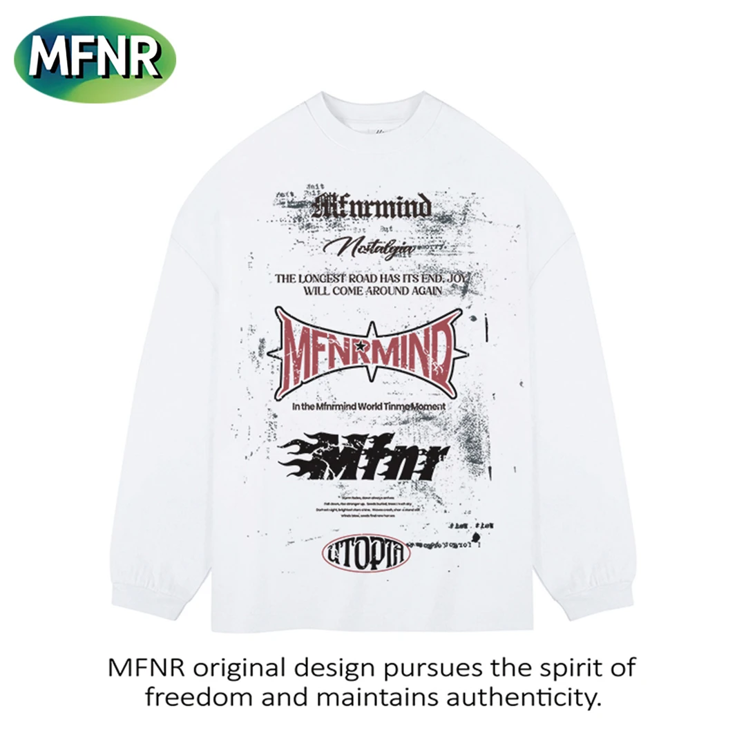 秋季新款小众街头百搭美式重磅纯棉圆领长袖宽松男女情侣T恤上衣