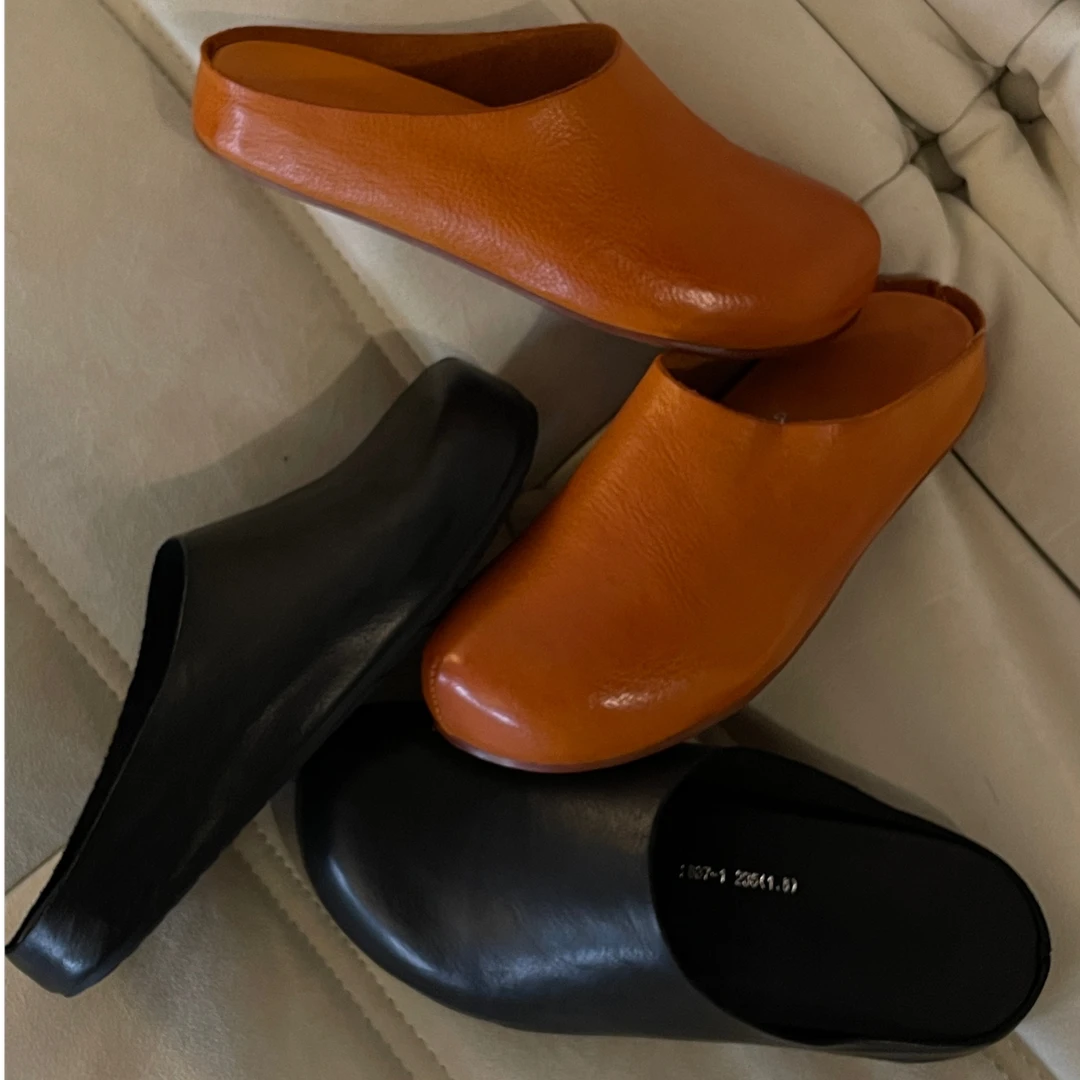 Uninhabitable 平底鞋！牛皮鞋真皮鞋懒人鞋一脚蹬半包拖鞋女鞋子