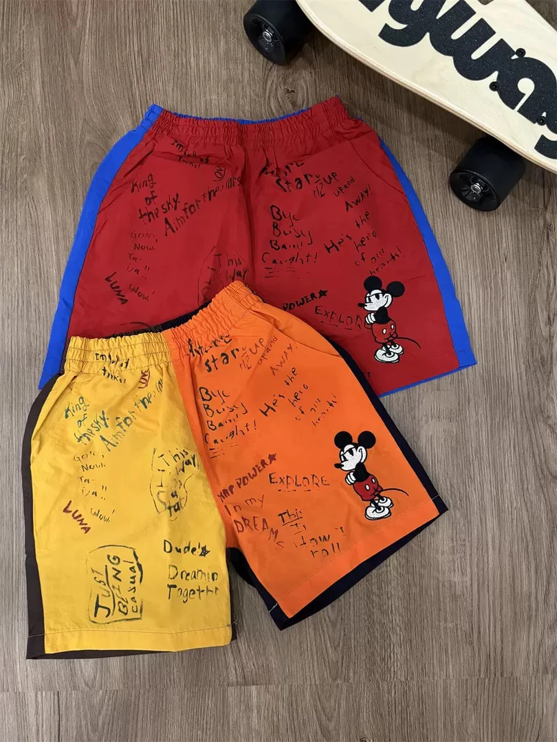 【旺崽童装】日系2025夏款儿童洋气拼色轻薄速干裤彩色外穿五分短裤