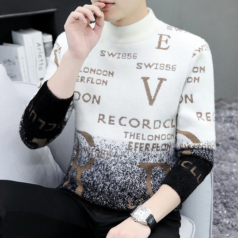 青少年毛衣男加绒保暖针织打底衫韩版潮流初高中学生水貂绒线衣男