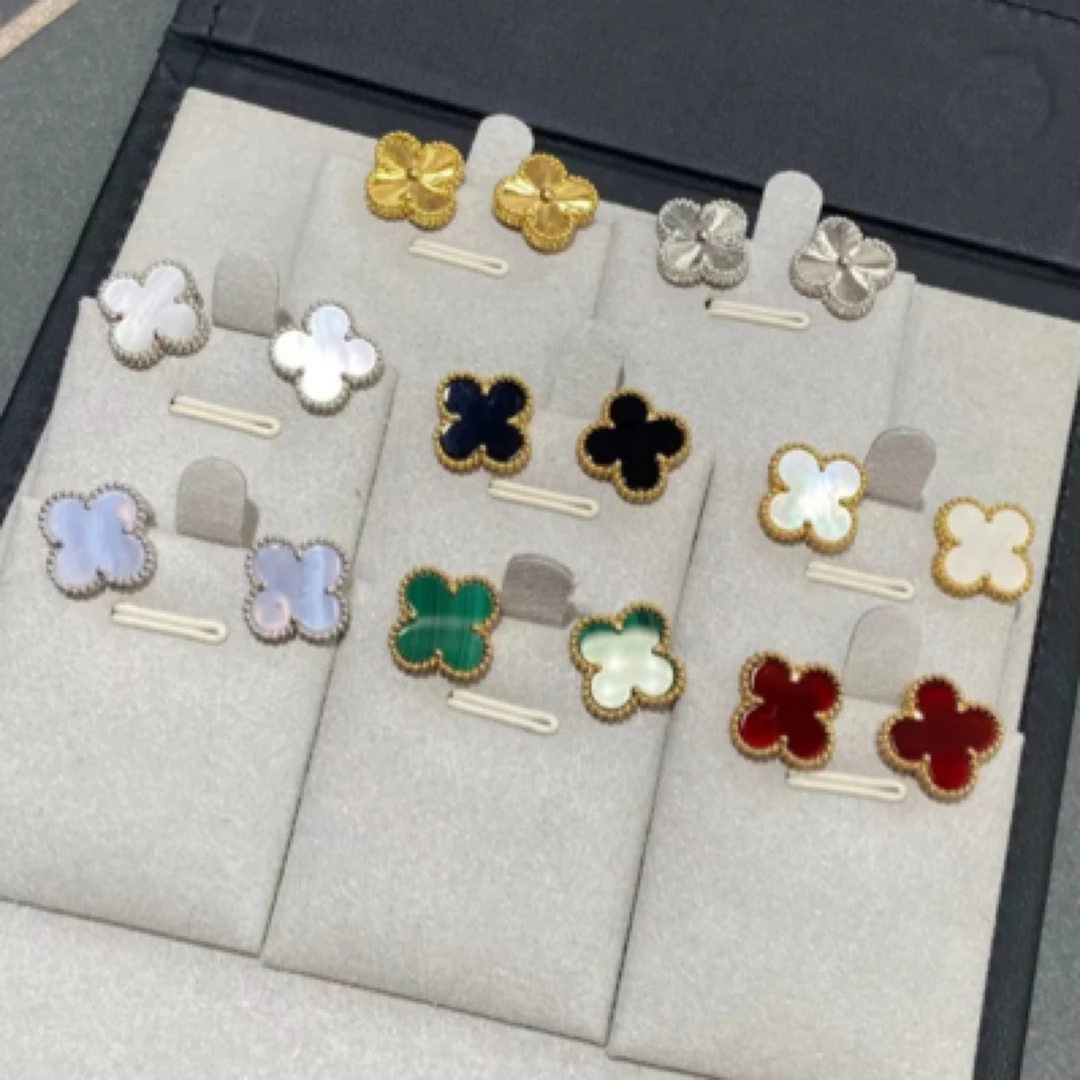 耳拍四叶草耳饰耳拍玉髓中小号女气质时尚小众经典耳饰