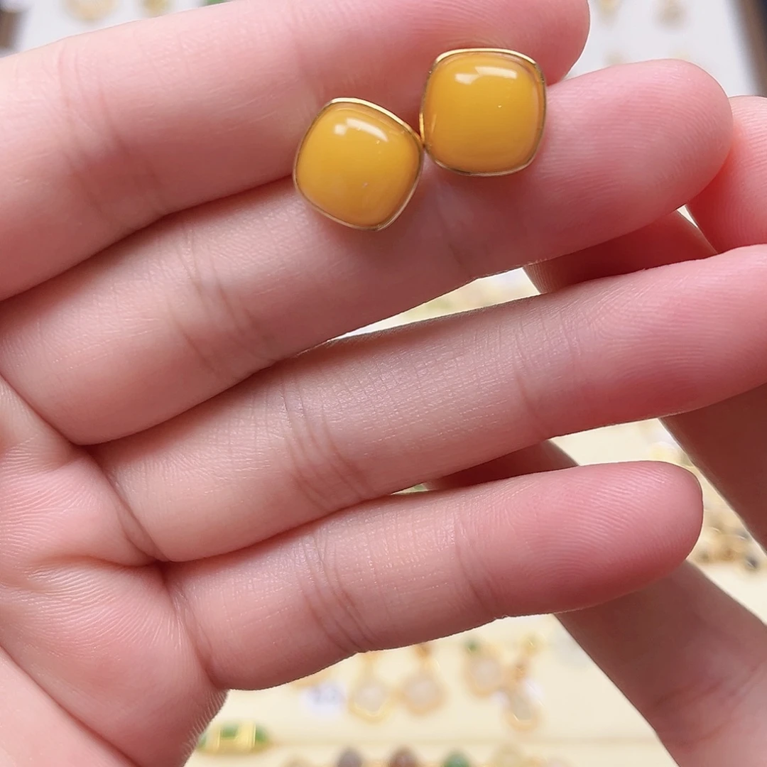 素***店蜜蜡未镶嵌耳饰高品质蜜蜡耳饰
