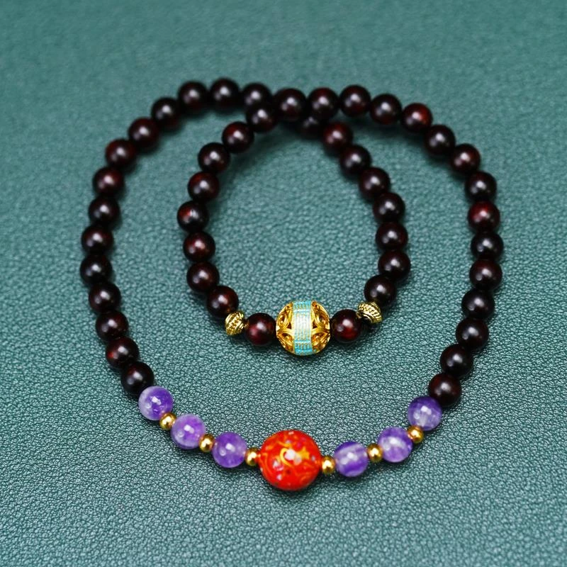 精品小叶紫檀大漆双圈手串（无礼盒）D 016