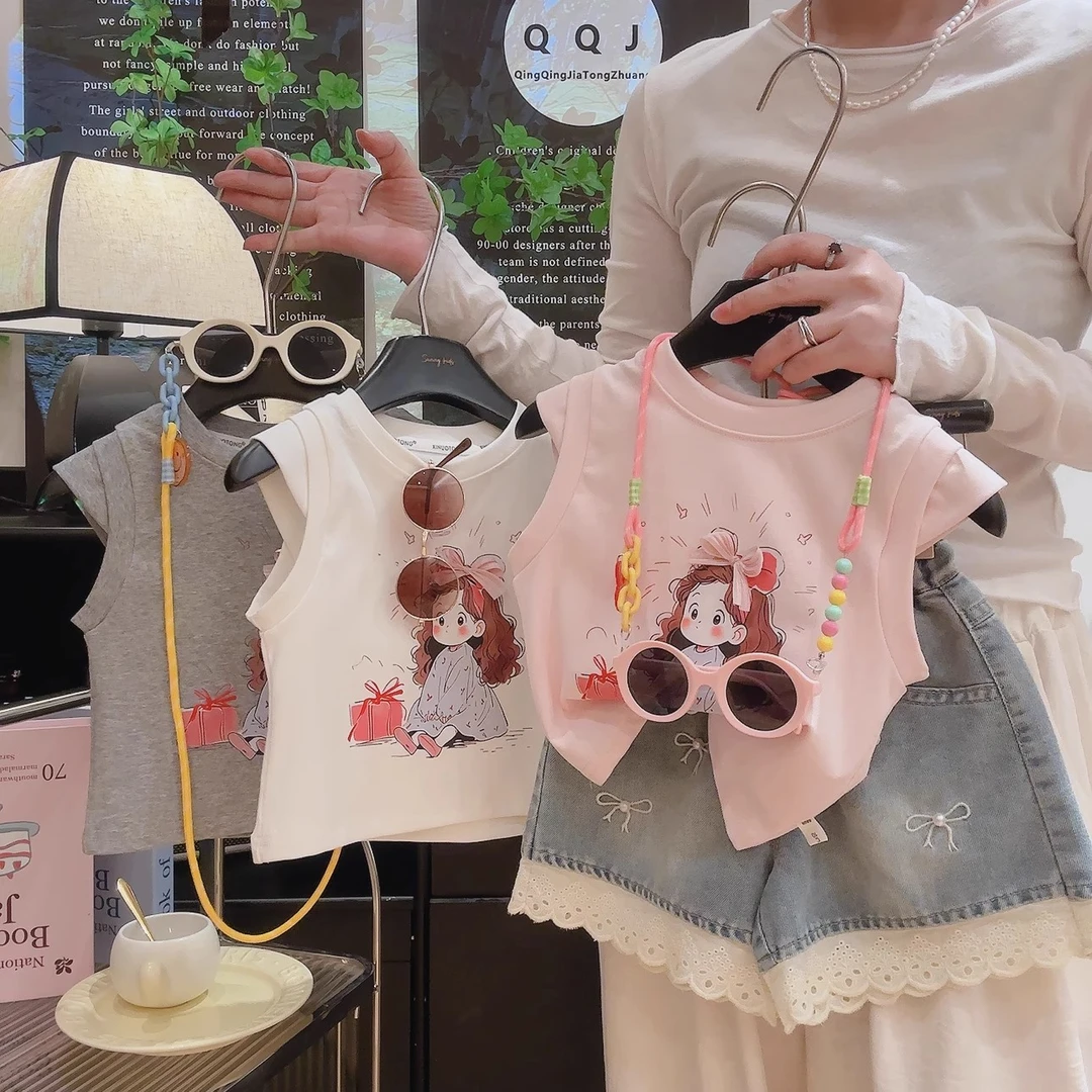 女童2025夏季新款儿童时尚韩版半袖夏款百搭休闲运动圆领短袖T恤