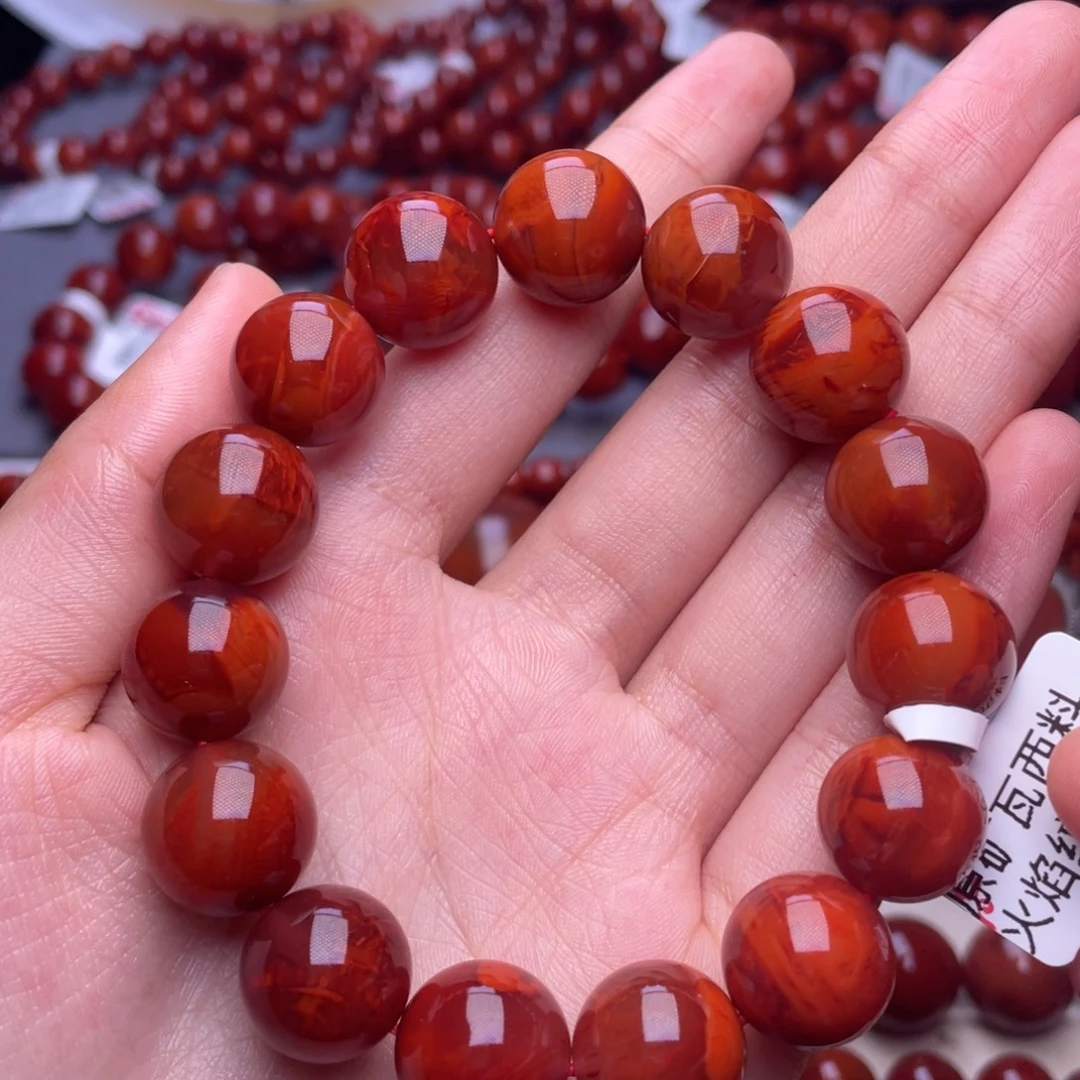 南红玛瑙未镶嵌其他（原矿）14mm高品瓦西火焰纹圆珠手串