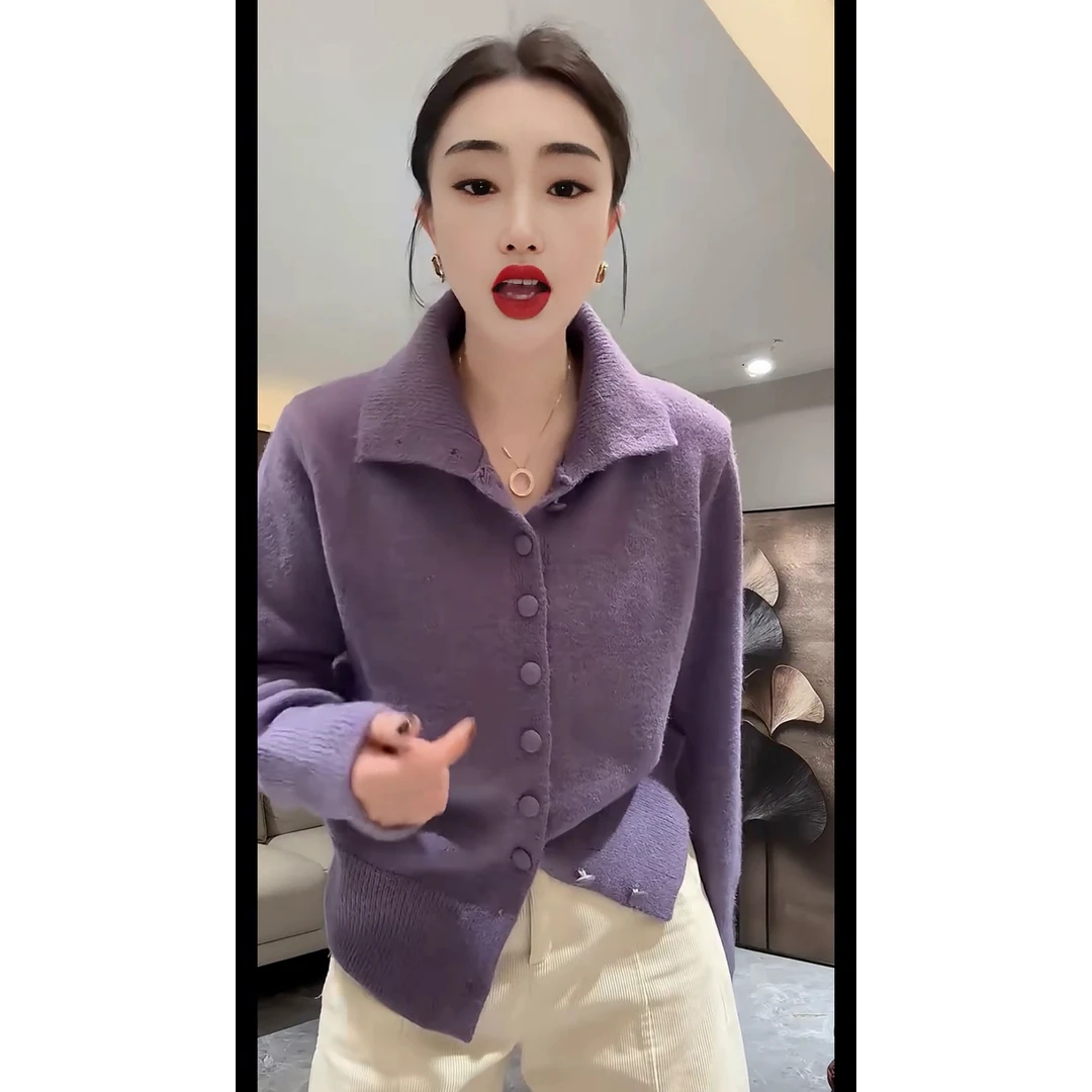 高领排扣软糯毛衣显瘦气质休闲百搭ins设计感时尚小众长袖针织
